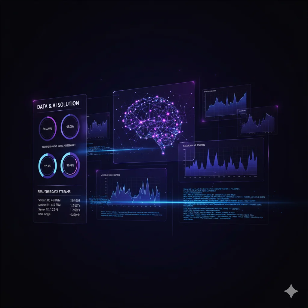 AI-powered data visualization dashboard showing real-time analytics and insights