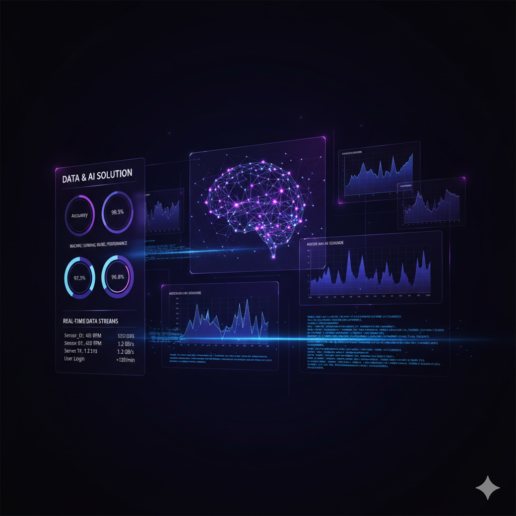 AI-powered data visualization dashboard showing real-time analytics and insights